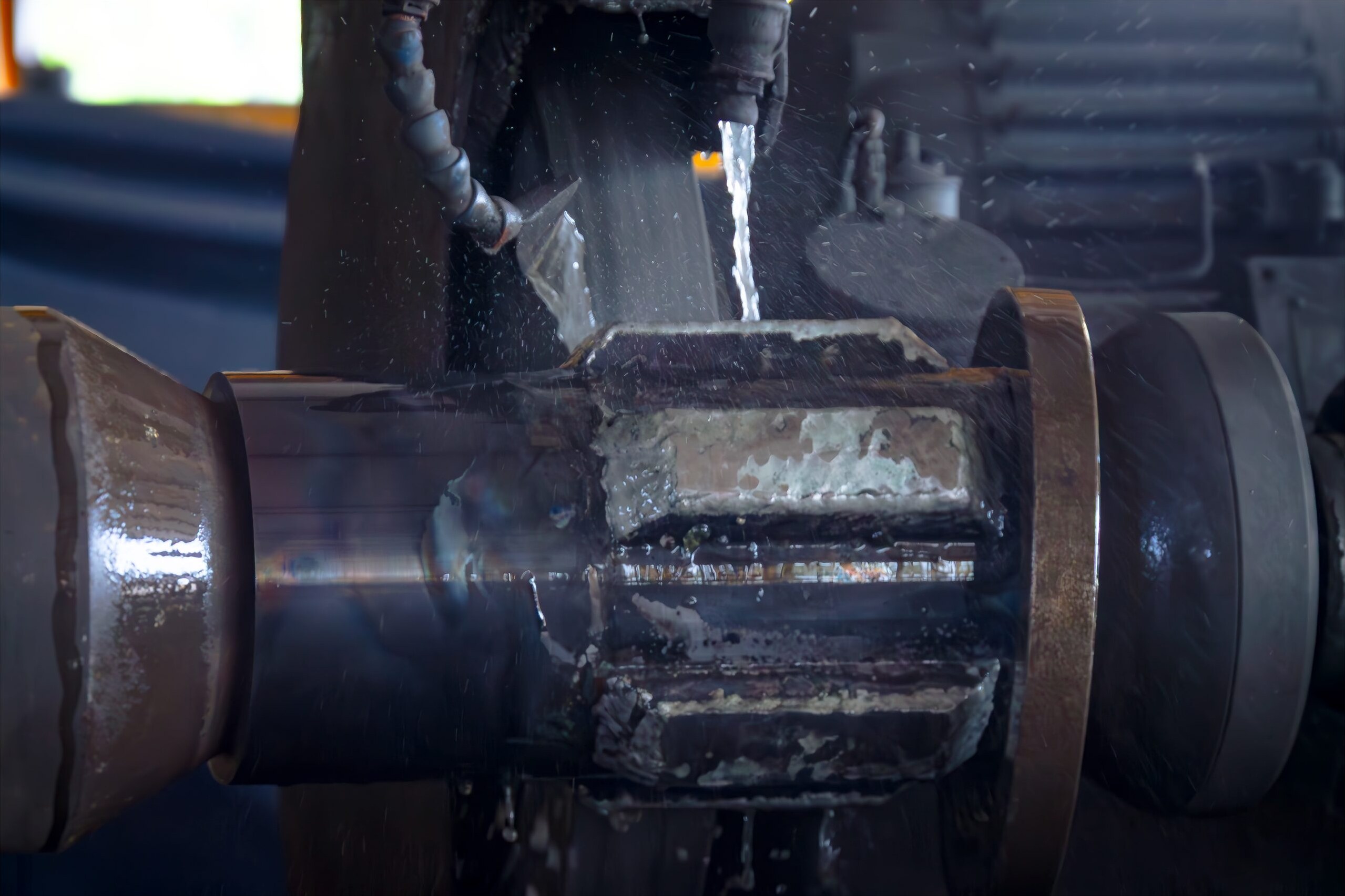 Milling tool being machined with coolant