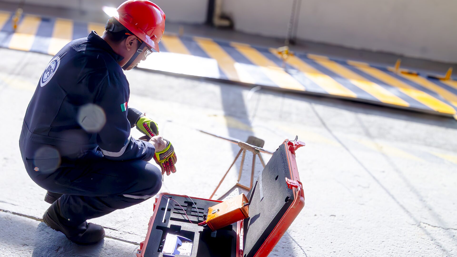 Technician preparing directional drilling equipment on location